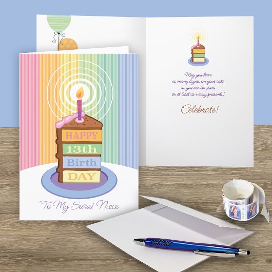 Niece 13th Birthday 4 Layered Cake Slice Kaart