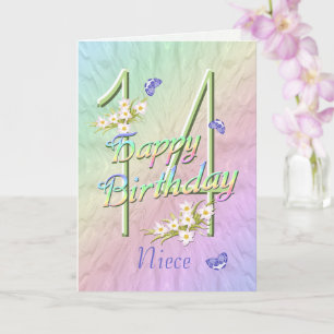 Niece 14th Birthday Butterflies and Flowers Card Kaart