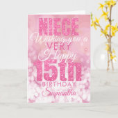 Niece 15e Girly Pink Glitter Verjaardag Kaart (Gele Bloem)