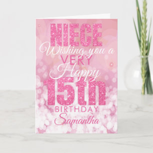 Niece 15e Girly Pink Glitter Verjaardag Kaart