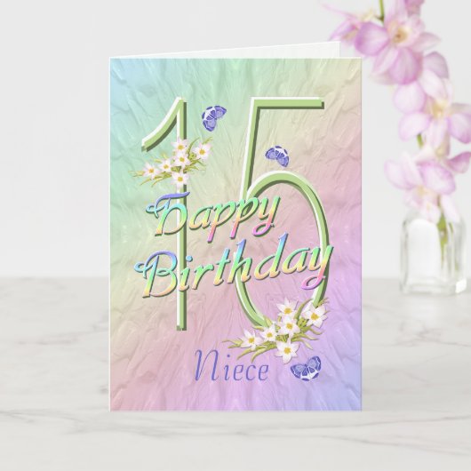 Niece 15th Birthday Butterflies and Flowers Card Kaart (Orchidee)