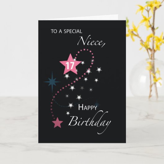 Niece 17th Birthday Star Inspirerend Pink Kaart (Gele Bloem)