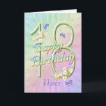 Niece 18th Birthday Butterflies and Flowers Kaart<br><div class="desc">Een regenboog van kleuren, roze bloemen en lavender vlinders vult deze 18e Happy Birthday-kaart met blijdschap voor nicht. De voornaam en de binnenzijde mogen gepersonaliseerd zijn met behulp van de sjabloon die wordt verstrekt. Je kunt ook genieten van de overeenkomende cadeaus en andere producten die in mijn winkel beschikbaar zijn....</div>