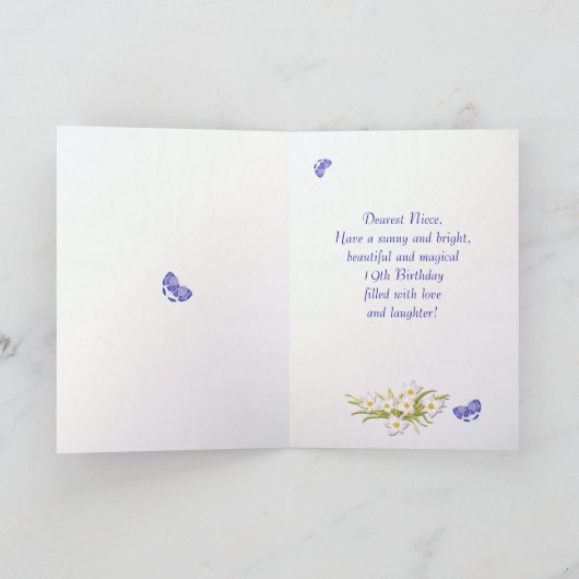 Niece 19th Birthday Butterflies and Flowers Card Kaart (Binnen)