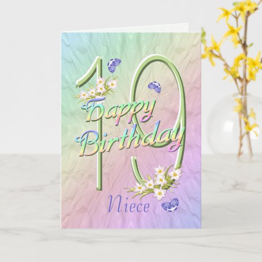 Niece 19th Birthday Butterflies and Flowers Card Kaart (Gele Bloem)