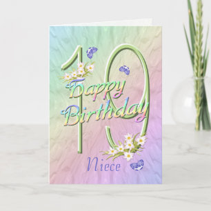 Niece 19th Birthday Butterflies and Flowers Card Kaart