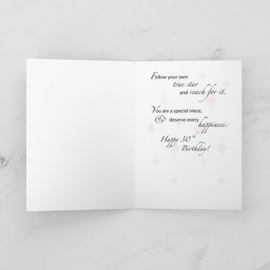Niece 30th Birthday Star Inspirerend Pink Kaart (Binnen)