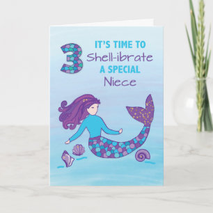 Niece 3rd Birthday Sparkly look Mermaid Kaart