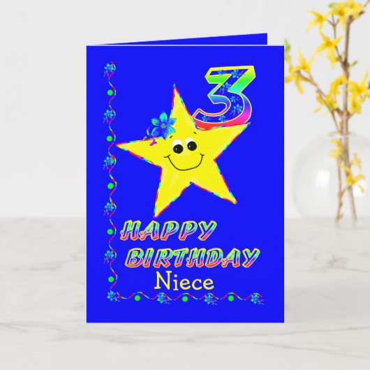 Niece 3rd Birthday Stars Kaart (Gele Bloem)