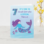 Niece 7th Birthday Sparkly look Mermaid Kaart (Gele Bloem)