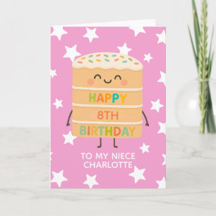 Niece 8e Verjaardag Schattigee Taart Roze Custom Kaart