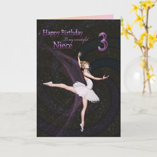 Niece age 3, een ballerina verjaardagskaart kaart (Gele Bloem)
