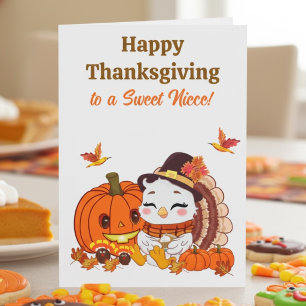 Niece Baby Turkey & Pumpkin Thanksgiving Kaart