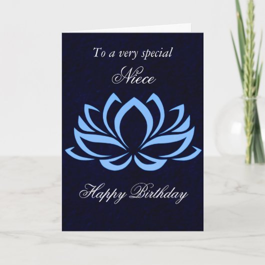 Niece - Birthday - Blue Lotus on Black Kaart (Voorkant)