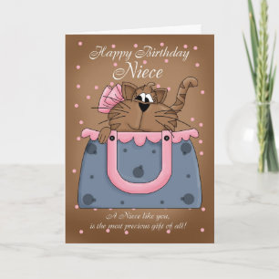 Niece Birthday Card - Cute Cat Purse Pet Kaart