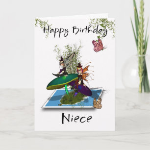 Niece Birthday Card - Cute Gothic Fairies Springin Kaart