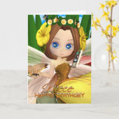 Niece Birthday-kaart met maonies cutie Herfst Fair Kaart (Gele Bloem)