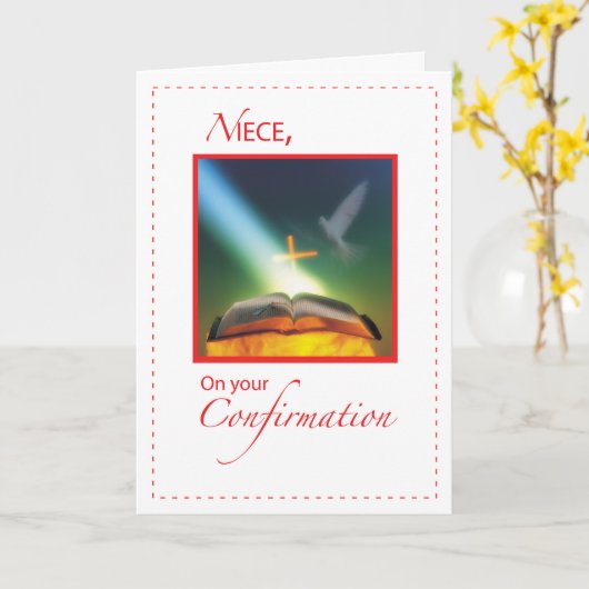Niece Confirmation Dove, Bijbel, Kruis Kaart (Gele Bloem)