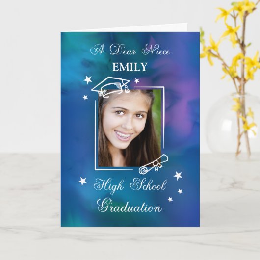Niece Custom Foto en Naam High School Afstuderen Kaart (Gele Bloem)