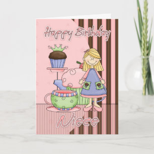 Niece Cute Birthday Card - Cupcakes en thee Kaart