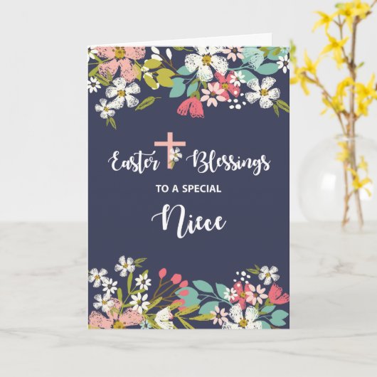Niece Easter Blessings of Risen Christus Flowers Kaart (Gele Bloem)