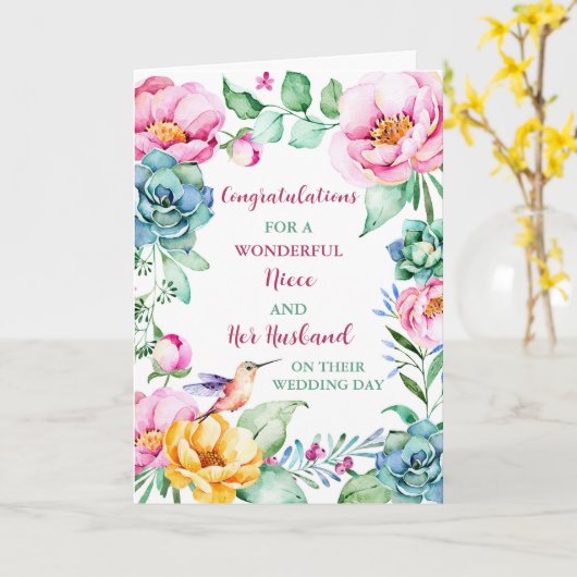 Niece en haar man trouwdag gefeliciteerd kaart (Gele Bloem)