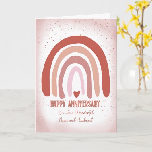 Niece en man Jubileum zacht roze Waterverf Kaart (Gele Bloem)