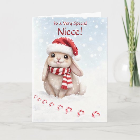 Niece Feestelijke Moppe en Leuke Kerst Konijn Kaart (Voorkant)