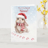 Niece Feestelijke Moppe en Leuke Kerst Konijn Kaart (Gele Bloem)