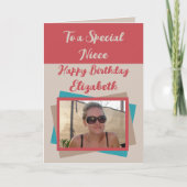 Niece foto red turkooise jarig kaart (Voorkant)