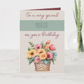 Niece gerbera groen beige verjaardag kaart (Voorkant)