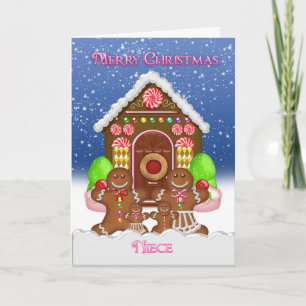 Niece Gingerbread House en familie kerstgroet Feestdagen Kaart