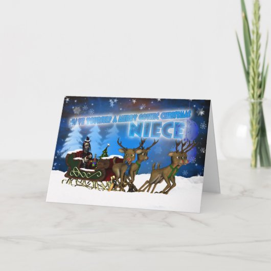 Niece Gothic Christmas Kaart, H.I.P. en rendieren Feestdagen Kaart (Voorkant)