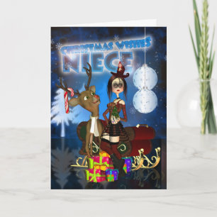 Niece Gothic Christmas Kaart, H.I.P. en rendieren Feestdagen Kaart