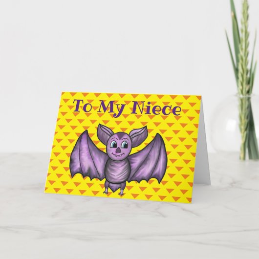 NIECE HALLOWEEN HOLIDAY CARD BAT ORANJE PAARS KAART (Voorkant)