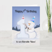Niece Happy 1st Birthday Snowman Building Kaart (Voorkant)