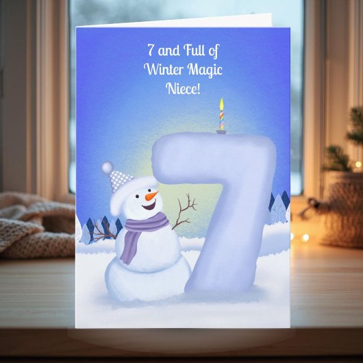 Niece Happy 7th Birthday Snowman  Kaart