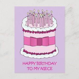 Niece Happy Birthday Cartoon taart en kaarsen Briefkaart