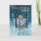 Niece Happy Birthday schattige fee op bloem schomm Kaart (Voorkant)