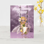 Niece Happy Birthday schattige fee op bloem schomm Kaart (Gele Bloem)