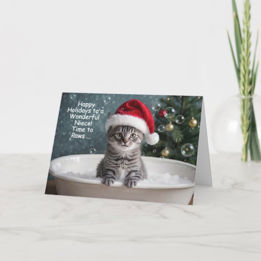 Niece Holiday Cute and Fun Christmas Kitten Kitty  Kaart (Voorkant)