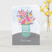 Niece Jubileum Jar Vase met Flowers Kaart (Gele Bloem)