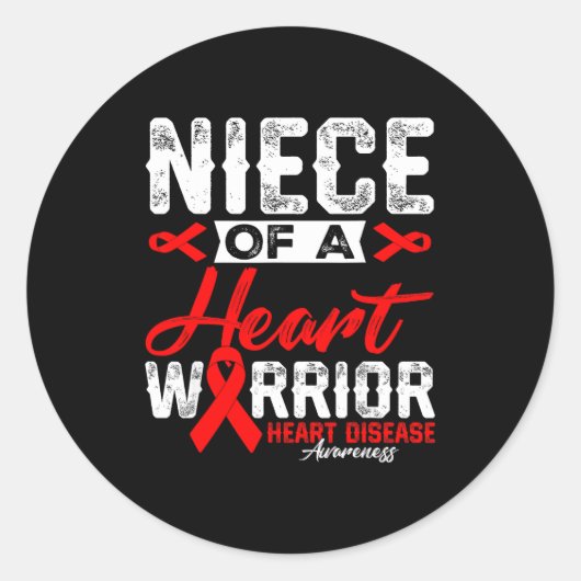Niece Of A Heart Warrior Heart Disease Red Ribbon  Ronde Sticker (Voorkant)