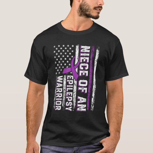 Niece of a Warrior Epilepsy Paars Ribbon Support T-shirt (Voorkant)