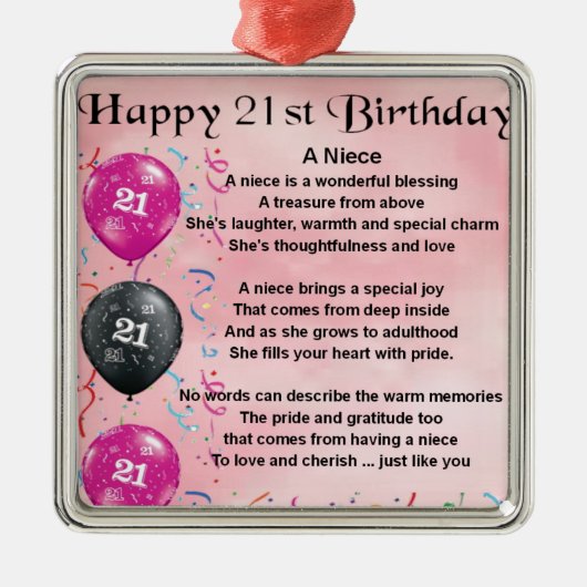 Niece Poem - 21st Birthday Metalen Ornament (Voorkant)