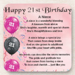 Niece Poem - 21st Birthday Onderzetter<br><div class="desc">Een groot cadeau voor een nichtje op haar 21ste verjaardag</div>