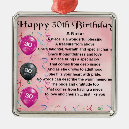 Niece Poem - 30th Birthday Metalen Ornament (Voorkant)