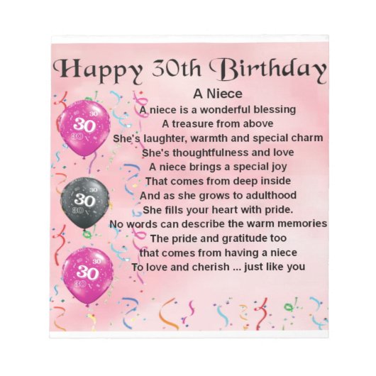 Niece Poem - 30th Birthday Notitieblok (Voorkant)
