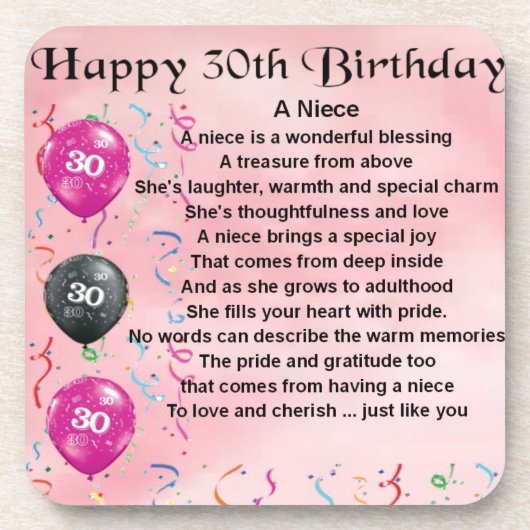 Niece Poem - 30th Birthday Onderzetter (Voorkant)