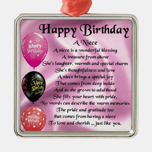 Niece Poem - Happy Birthday Metalen Ornament (Voorkant)